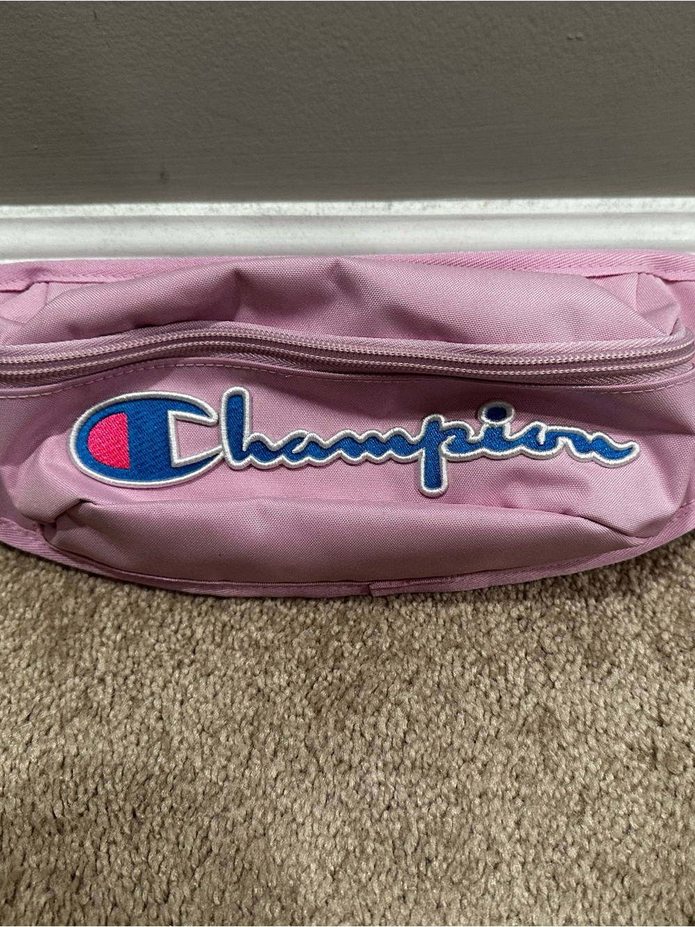Champion Pink Crossbody Waist Bag with Blue Logo
